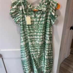 JODIFL Green and White Patterned Kids Dress